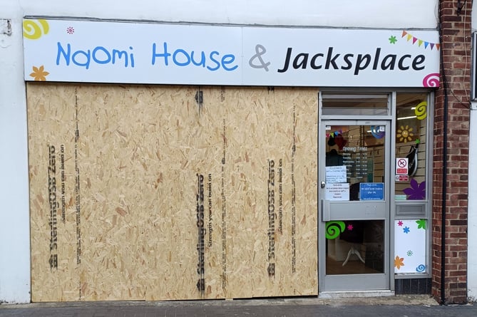 The Naomi House & Jacksplace charity shop in Alton after vandals smashed its window on January 27th 2024.