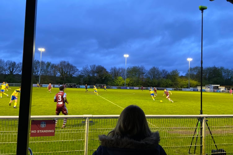 Action from Badshot Lea's Aldershot Senior Cup tie against Guildford City