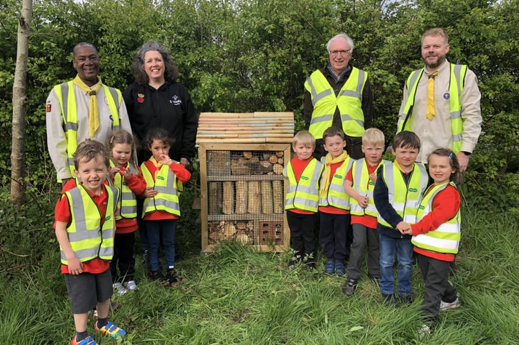 Bentley Squirrels bug hotel opening, Carters' Meadow, Bentley, April 18th 2024.