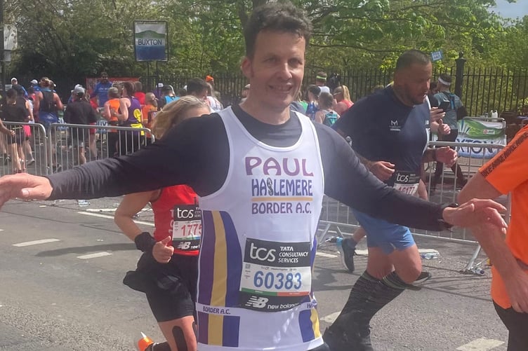 Paul Fleming running his first London Marathon and still smiling