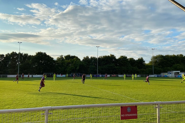 Action from Badshot Lea's pre-season friendly against Chertsey Town