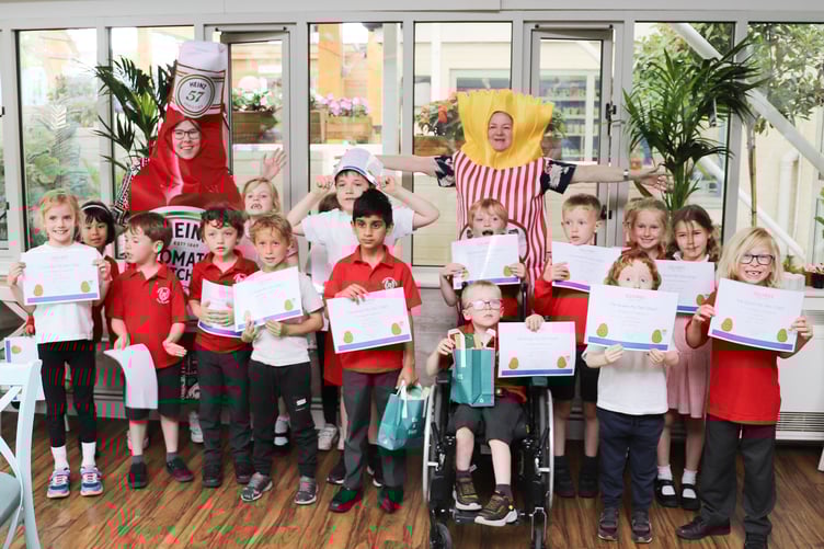Pupils from Badshot Lea Village Infant School enjoy their visit to Squire’s Garden Centre to turn their potato harvest into freshly-made chips