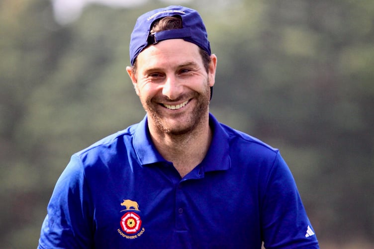 Toby Burden is all smiles after securing the point that gave Hampshire a draw in their South East League match against Surrey and secured the South Division title (Photo: Andrew Griffin/AMG Pictures)