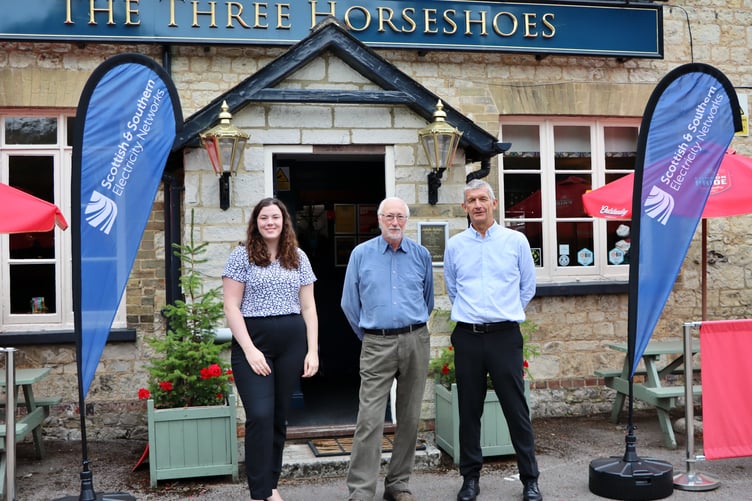 Left to right: Mia Jones of SSEN’s Engagement Team, Cllr Robin Twining, Worldham Parish Council chairman and  SSEN project manager Scott Sadler