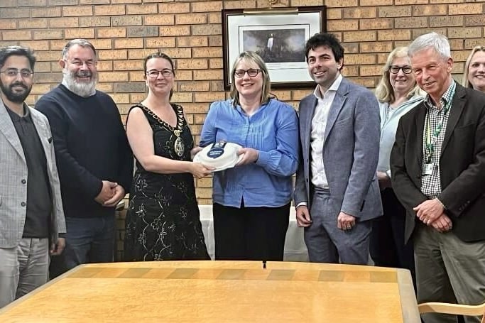 Cllr Catherine Clark, centre left, Helen Drake, centre, Cllr Adeel Shah, far left, Cllr Andy Tree, centre right, and Cllr John Smart
