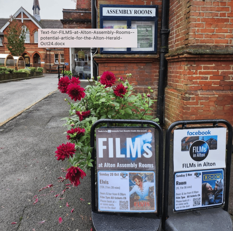 Alton Assembly Rooms, Elvis film advert, October 2024.