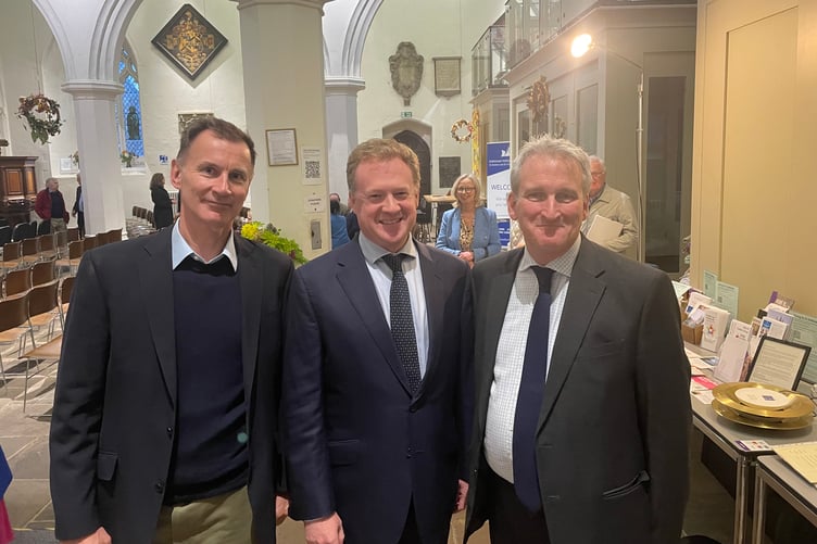 Left to Right - MP for Godalming & Ash Jeremy Hunt, MP for Farnham and Bordon Greg Stafford and MP for East Hampshire Damian Hinds