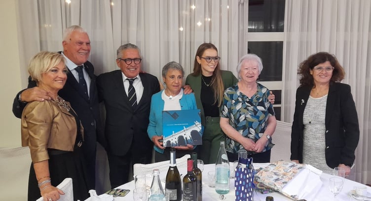 Alton Town Twinning Association visit to Montecchio Maggiore, official dinner. Picture includes Merula Frankel, Pauline Esland and Sindaco Parise. October 11th 2024.