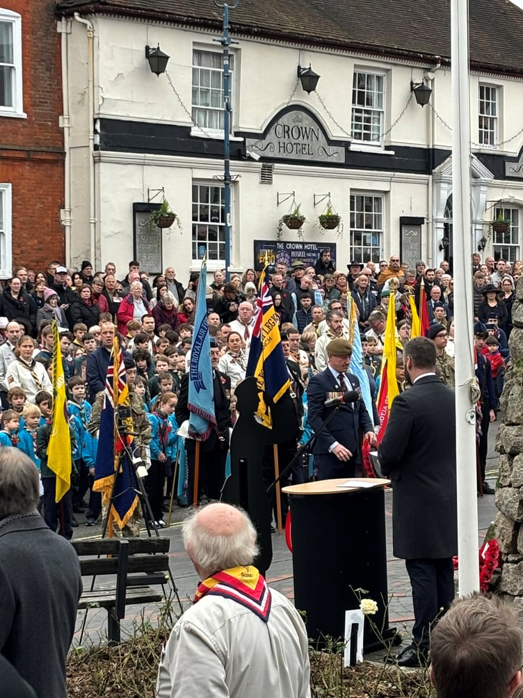 The Remembrance Service at The Cairn war memorial in Alton High Street, November 10th 2024.