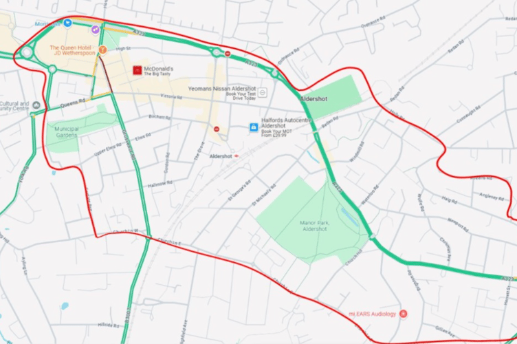 The area around the EBB Stadium in Aldershot where a police dispersal order is in place.