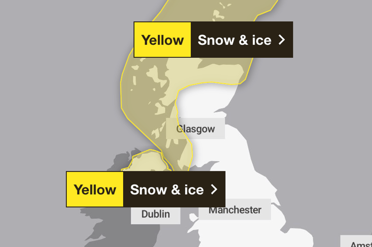 The Met Office snow warning for January 8, 2025.