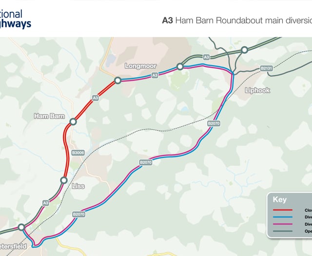 Essential resurfacing to start at A3 Ham Barn Roundabout near Liss