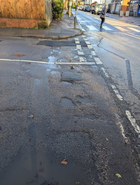 Potholes on the Ridgway in Farnham.