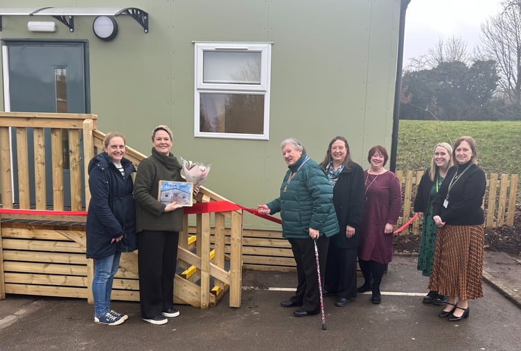 Opening of The Hub at The Butts Primary School, Alton, February 11th 2025. From left: Julia Woodhouse, headteacher of The Butts Primary School, Jo Ayres, headteacher of St Mary’s Bentworth CE Primary School, Alton Rotary Club president Rosemary Arrowsmith-Oliver, Alton Rotary Club past president Lisa Hillan, family support worker Sarah Allen, family support worker Emily Evans, Karen Bevis, school business manager at The Butts Primary School.