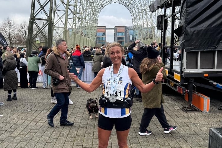 Sammy French celebrates her personal best in the Farnborough Winter Half Marathon