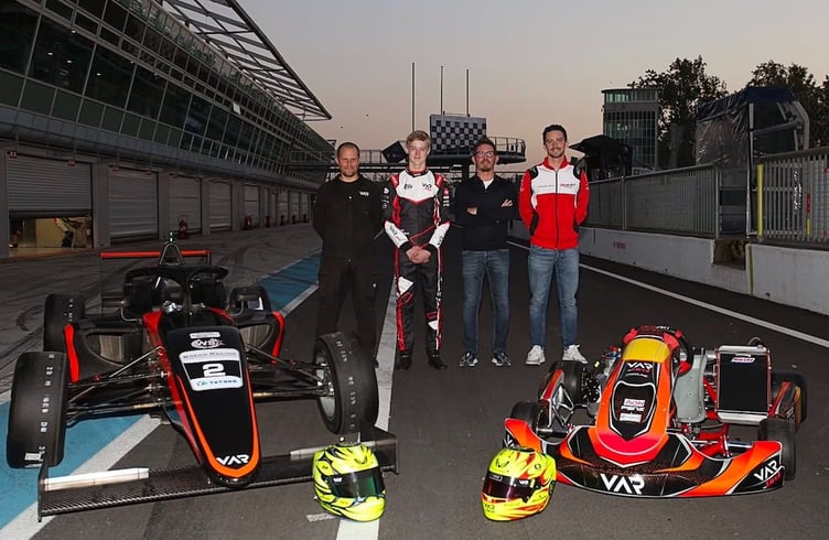 From left: Francisco Freitas, head of business operations at Van Amersfoort Racing, Noah Wolfe, Ronni Sala, owner of Birelart, and Jordan Lennox, Birelart racing team manager