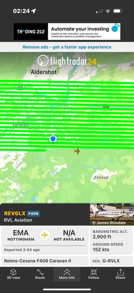 The flight path of the mystery plane that continually flew over Farnham on March 7.