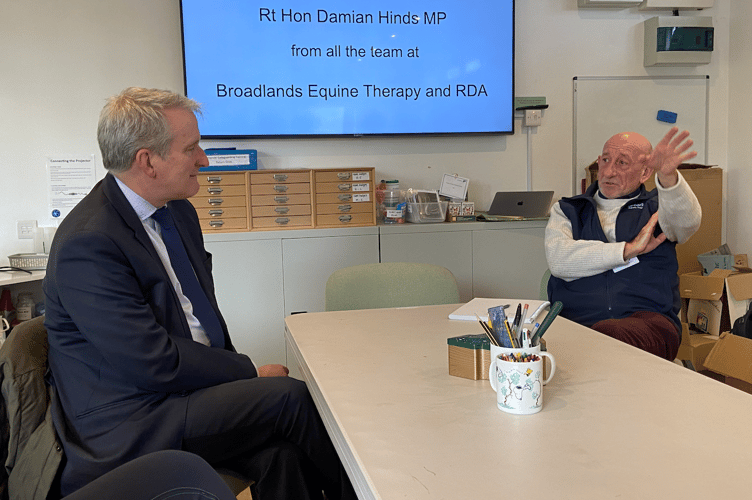 Damian Hinds, left, and Tony Williams, Broadlands Equine Therapy and RDA, Lower Paice Lane, Medstead, March 28th 2025.