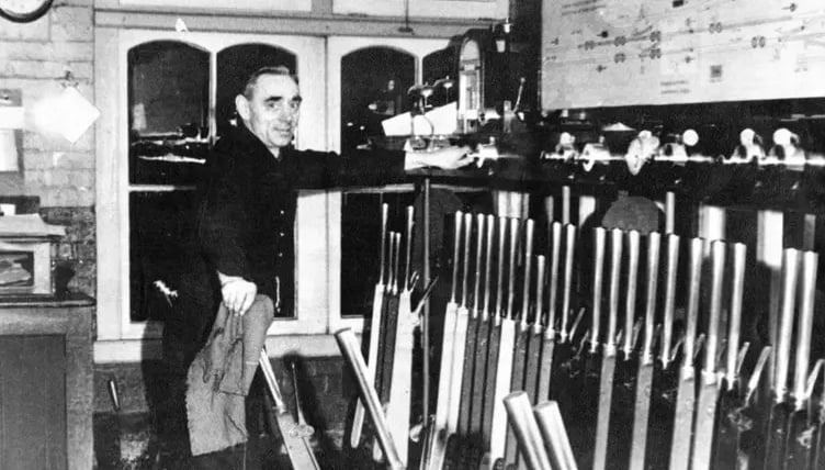 A 1950s photograph from inside the signal box