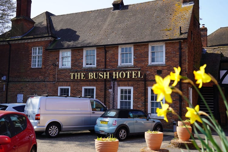 The Bush Hotel in Farnham is the site of reported ghostly activities.