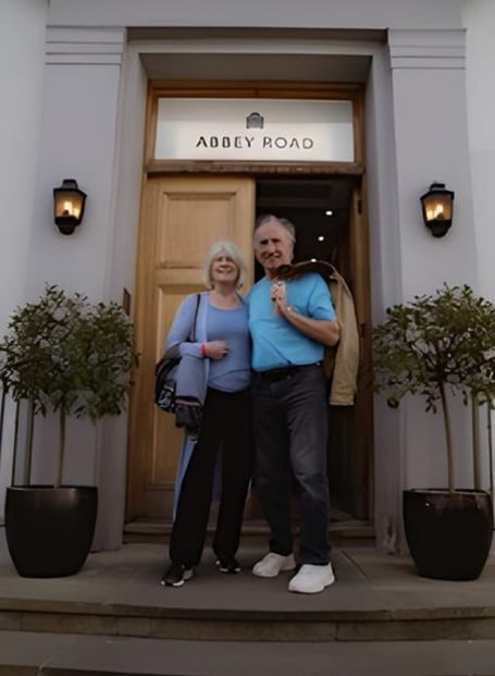 Colin and his wife Pamela outside the famous Abbey Road Studios