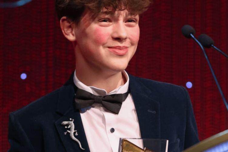 Oliver Savell on stage during The Royal Television Society Programme Awards 2025