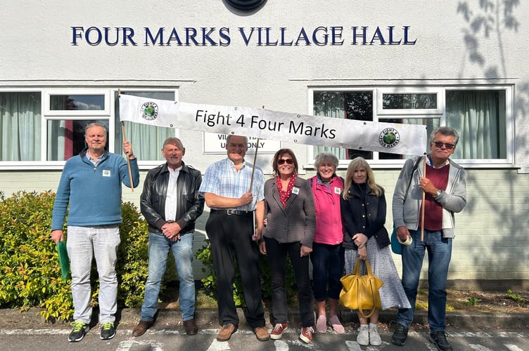 Fight 4 Four Marks protest against proposed new houses, Four Marks Village Hall, May 7th 2025.