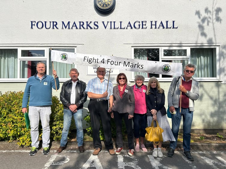 Fight 4 Four Marks protest against proposed new houses, Four Marks Village Hall, May 7th 2025.