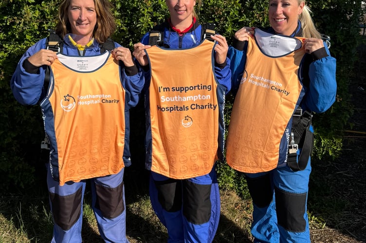 From left: Skydiving staff Rebecca Chads, Martha Bilsland and Lucy Tomkinson, Eggar's School, Alton, May 10th 2025. 
