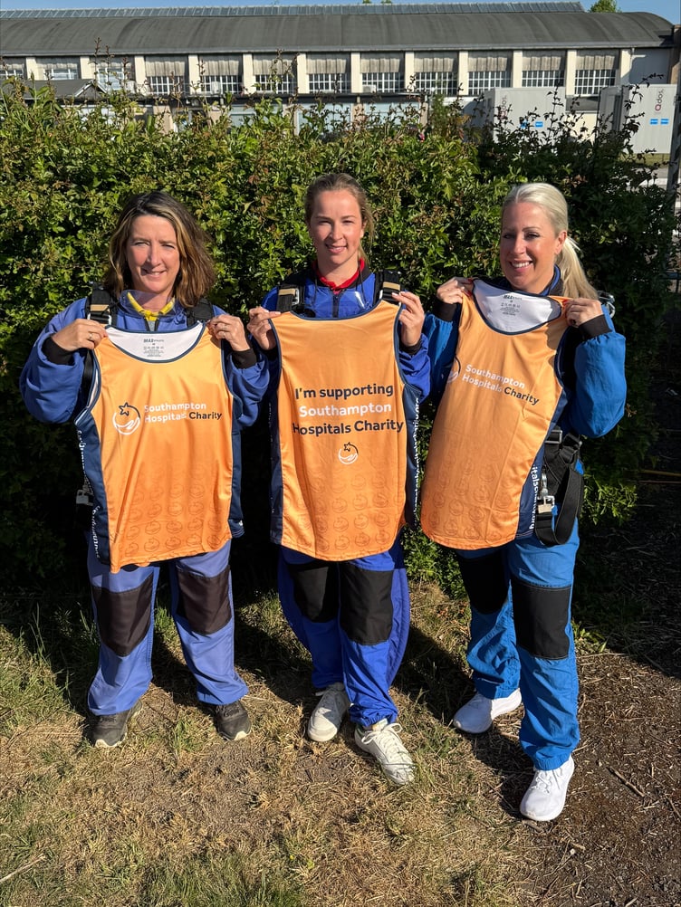 From left: Skydiving staff Rebecca Chads, Martha Bilsland and Lucy Tomkinson, Eggar's School, Alton, May 10th 2025.
