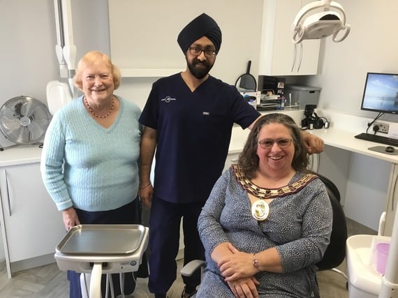 From left: East Hampshire district councillor Angela Glass, Hardeep Safri and Cllr Annette Eyre, Alton Dental, Anstey Road, Alton, May 20th 2025.