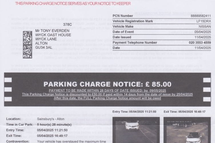 Euro Car Parks penalty charge notice, April 5th 2025.