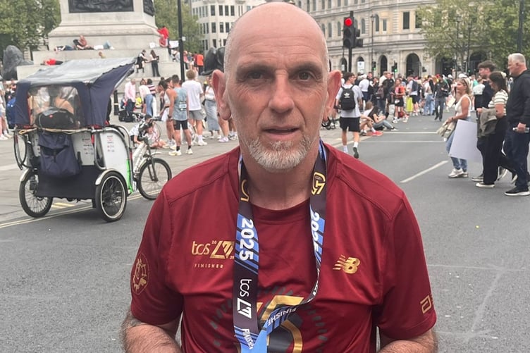 Dudley Walker having completed his first London Marathon