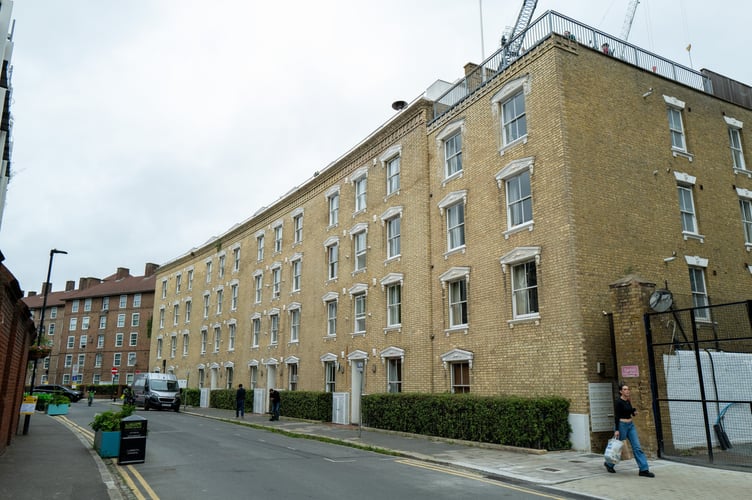 Genera view of Oval Mansions, whoâs residents have access to the balcony overlooking The Oval cricket ground, London, 3rd June 2025 . A flat overlooking The Oval which boasts some of the finest views in English cricket is up for sale for £400,000.The plush properties at Oval Mansions in south London - some of which sell for nearly £1m - are the most coveted in the sporting world due to the building's stunning roof terrace.Tenants are able to invite friends up to watch matches, though limitations are sometimes enforced for the highest-profile games. During the Ashes series between England and Australia, spots on the terrace are so highly sought after that plus ones are limited to just one per flat, with management regularly having to eject those who manage to sneak in.