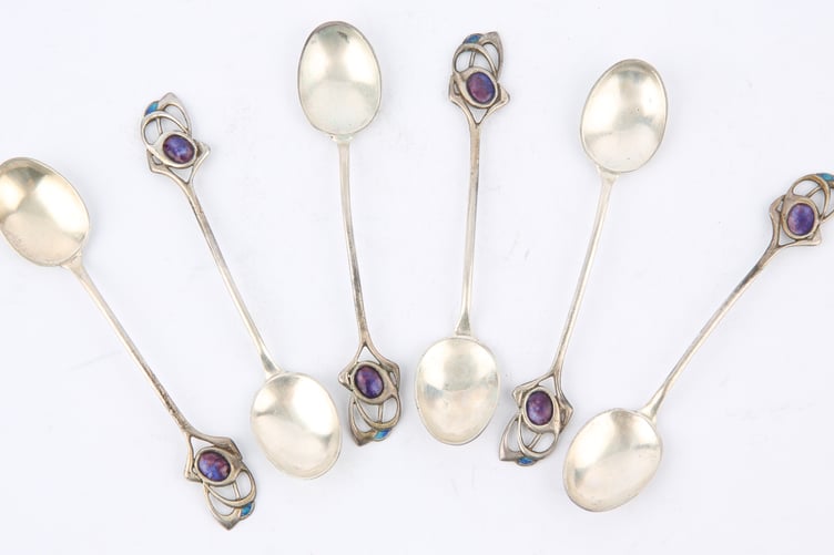 Liberty & Co set of six silver coffee spoons.