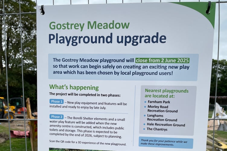 Gostrey Meadow Playgound upgrade sign.
