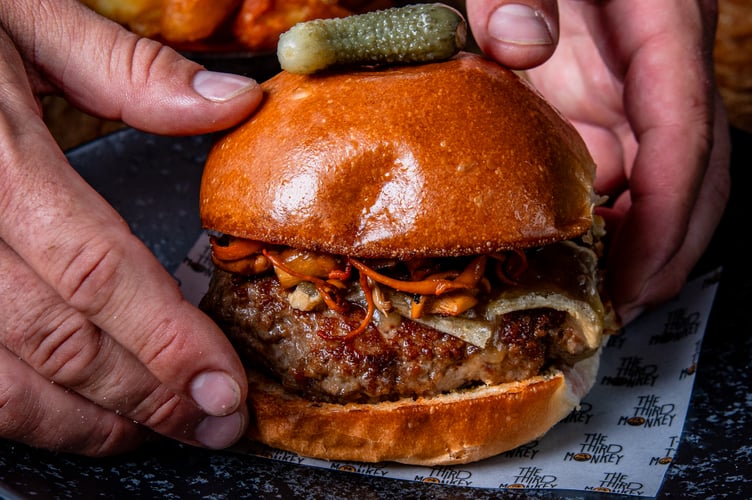 Chef Adam Fisher's burger at The Third Monkey, Farnham.