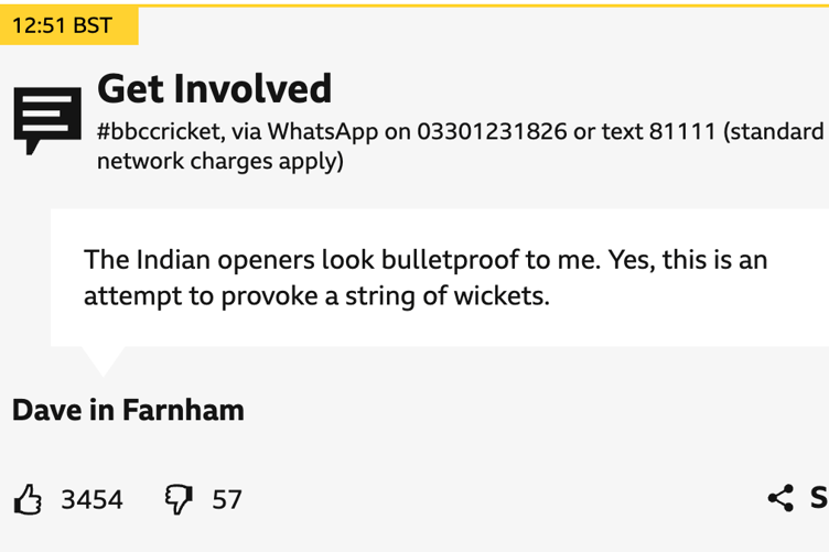 Dave in Farnham - attempt to provoke a string of wickets