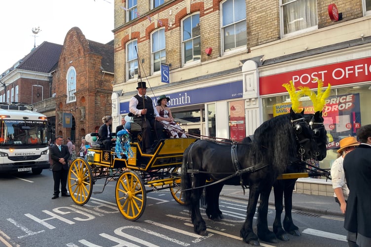 A horse-drawn carriage at Farnham Carnival 2025.