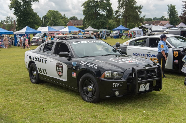 American police cars, The Abbey School Vehicle Show and Family Fun Day, Anstey Park, Alton, July 2024.
