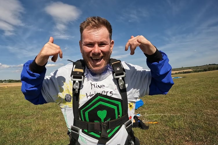 Mathew after his sky dive for Hive Helpers.