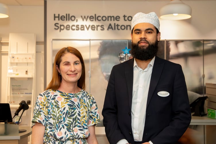 Lynsey Schulkins, left, and Sunny Hassan, Specsavers Alton, July 2025.