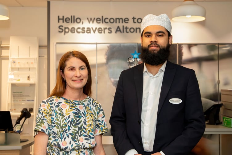 Lynsey Schulkins, left, and Sunny Hassan, Specsavers Alton, July 2025.