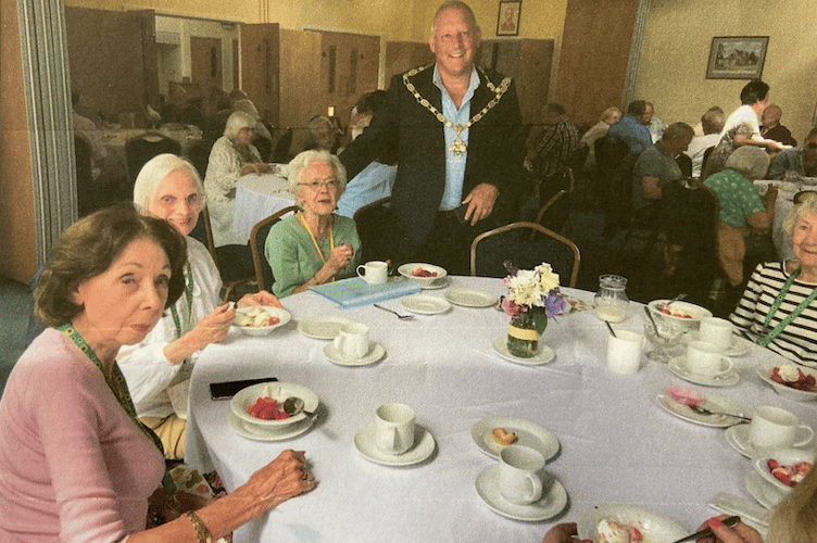 Farnham mayor Cllr George Murray attended the Williams Club of Farnham Strawberry Tea at St Thomas-on-The Bourne Church in Farnham on July 2nd 2025.
