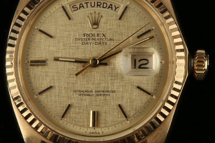 Rolex 1803 gentleman's gold day date wristwatch.