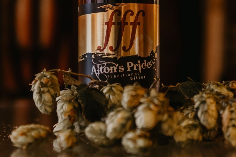 A bottle of Triple fff's Alton Pride beer.