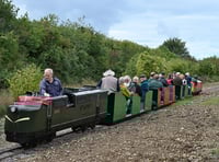 First train on extended miniature railway line at Ropley station
