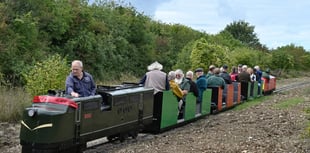 First train on extended miniature railway line at Ropley station