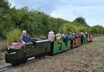 First train on extended miniature railway line at Ropley station