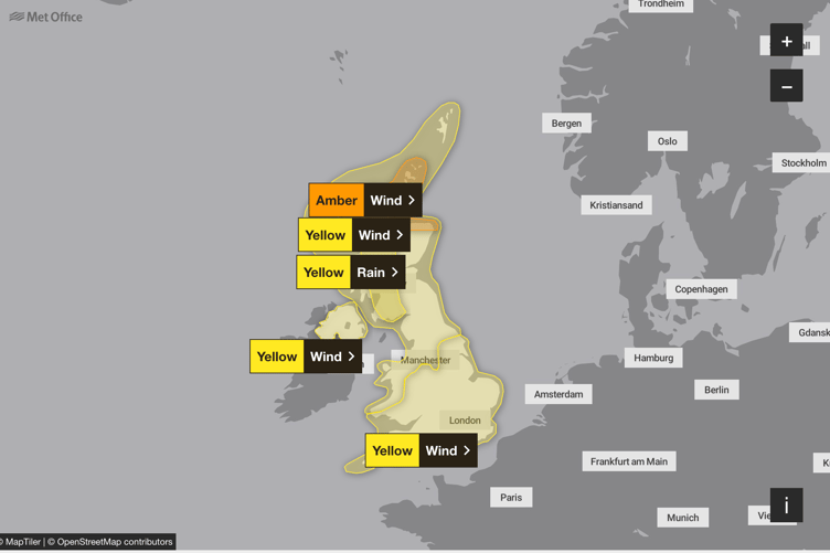 Yellow warning issued across the UK